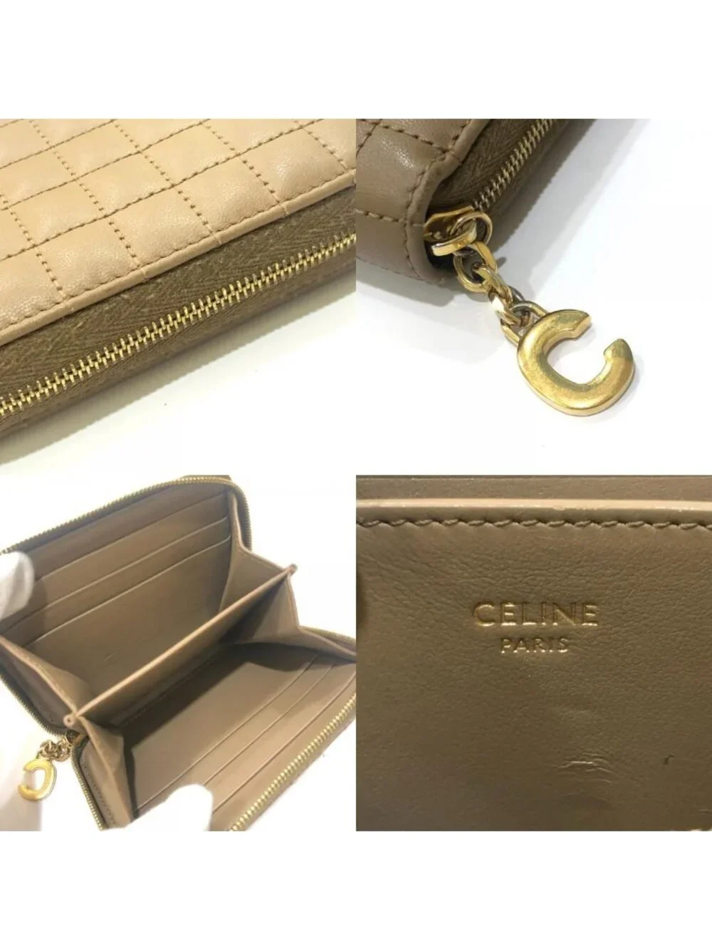 Celine Coin Case C Charm Compact Zip Wallet Leather Khaki Brown